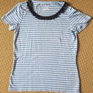 Talbots blue tee with black stripes and piping